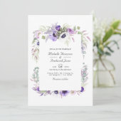Invitation Mariage avec réponse QR Code Fleur Violet Poussiér (Debout devant)