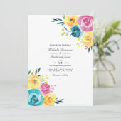 Invitation Mariage avec réponse QR Code Floral Turquoise et J (Debout devant)