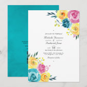 Invitation Mariage avec réponse QR Code Floral Turquoise et J (Devant / Derrière)