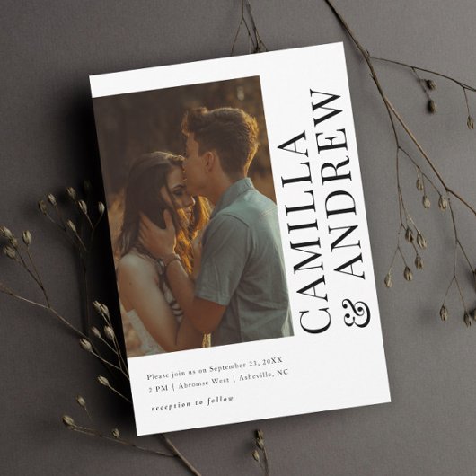 Invitation Mariage avec réponse QR code photo moderne