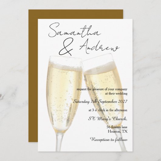 Invitation Mariage avec Toast au Champagne (Devant / Derrière)