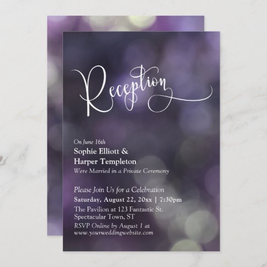 Invitation Mariage avec Typographie de Lumière Bokeh Violet (Devant / Derrière)