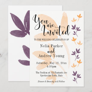 Invitation Mariage avec typographie élégante de feuilles d'or