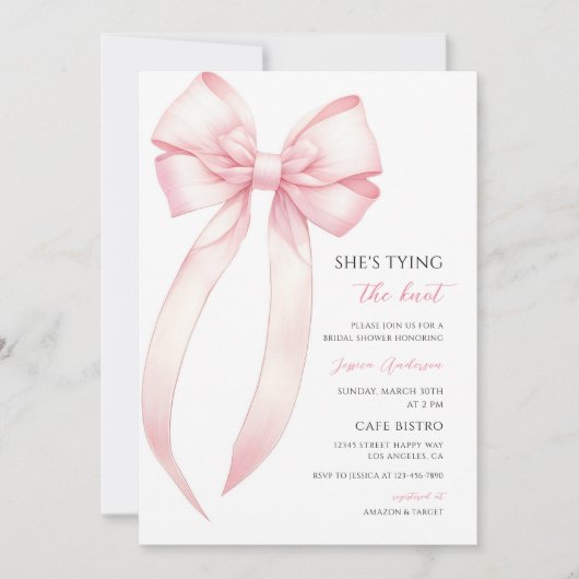 Invitation Mariage avec un Nœud Rose (Devant)