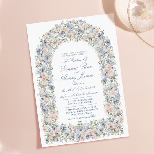 Invitation Mariage avec une Arche Fleurie d'Hydrangeas Bleu P