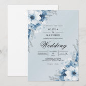Invitation Mariage avec une arche florale bleu clair (Devant / Derrière)