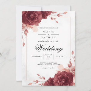 Invitation Mariage avec une arche florale bordeaux profond