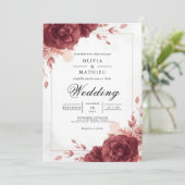 Invitation Mariage avec une arche florale bordeaux profond (Debout devant)