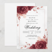 Invitation Mariage avec une arche florale bordeaux profond (Devant / Derrière)