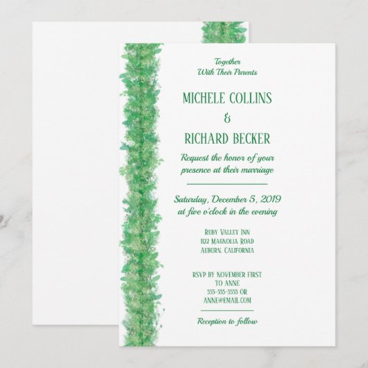 Invitation Mariage avec une bordure botanique verte chic (Devant / Derrière)