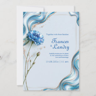 Invitation Mariage avec une bordure de marbre et bleuet