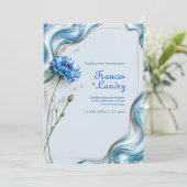 Invitation Mariage avec une bordure de marbre et bleuet (Debout devant)
