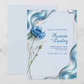 Invitation Mariage avec une bordure de marbre et bleuet (Devant / Derrière)