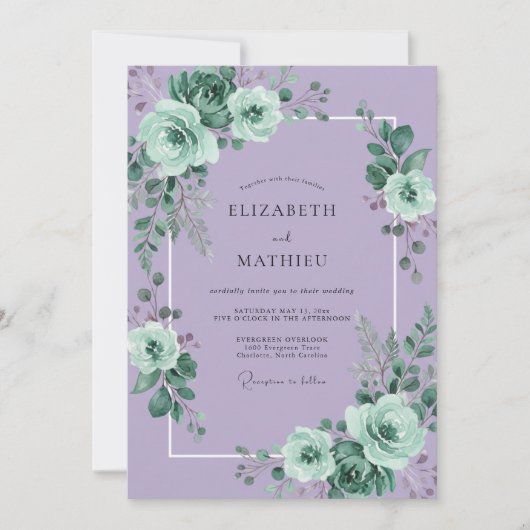 Invitation Mariage avec une bordure florale lavande (Devant)