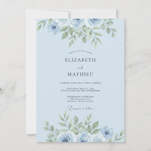 Invitation Mariage avec une gerbe feuillue de pervenche (Devant)