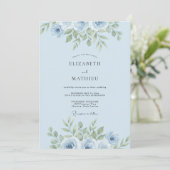 Invitation Mariage avec une gerbe feuillue de pervenche (Debout devant)