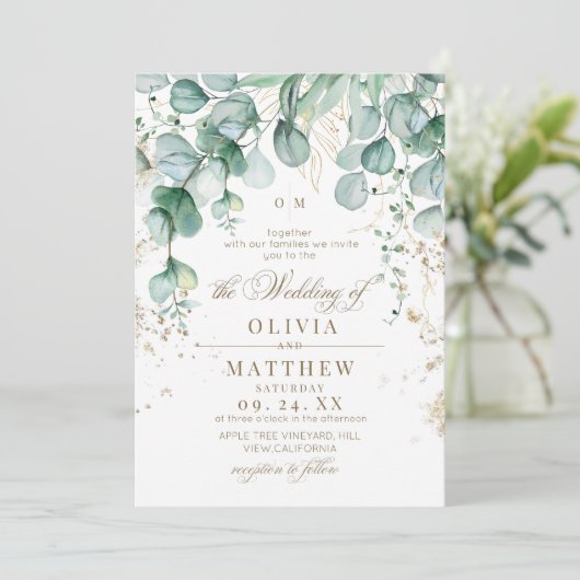 Invitation Mariage avec verdure d'eucalyptus (Debout devant)