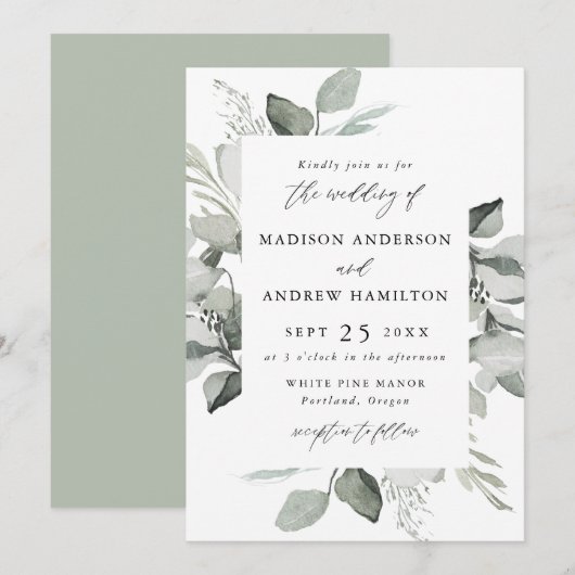 Invitation Mariage avec verdure d'eucalyptus (Devant / Derrière)