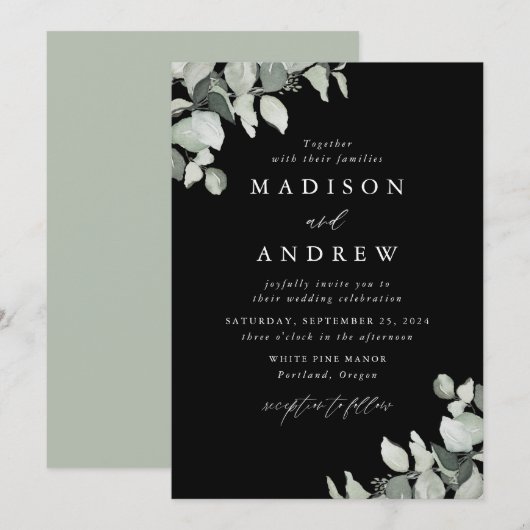 Invitation Mariage avec verdure d'eucalyptus (Devant / Derrière)
