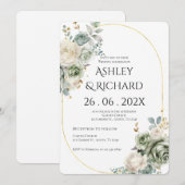 Invitation Mariage avec verdure et fleurs blanches (Devant / Derrière)
