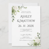 Invitation Mariage avec verdure et fleurs blanches (Devant)