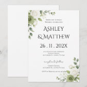 Invitation Mariage avec verdure et fleurs blanches (Devant / Derrière)