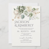 Invitation Mariage avec verdure et fleurs blanches (Devant)