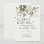 Invitation Mariage avec verdure et fleurs blanches (Devant / Derrière)