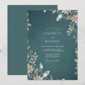 Invitation Mariage avec Vigne de Teal Foncé (Devant / Derrière)