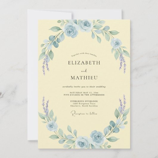 Invitation Mariage Azur Bloom Beurre (Devant)