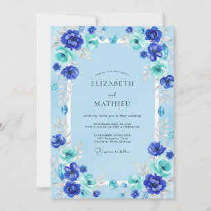 Invitation Mariage Azur Cobalt Ranunculus Eucalyptus