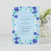 Invitation Mariage Azur Cobalt Ranunculus Eucalyptus (Debout devant)