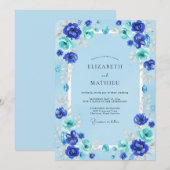 Invitation Mariage Azur Cobalt Ranunculus Eucalyptus (Devant / Derrière)