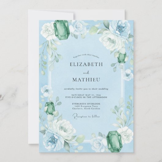 Invitation Mariage Azur Émeraude Eucalyptus (Devant)