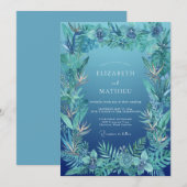 Invitation Mariage Azur Palmier Eucalyptus Tropical (Devant / Derrière)