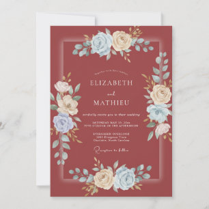 Invitation Mariage Azur Ranunculus Gris Eucalyptus Rouge Cram