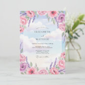 Invitation Mariage Azur Violet Ranunculus Eucalyptus (Debout devant)