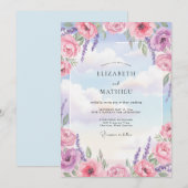 Invitation Mariage Azur Violet Ranunculus Eucalyptus (Devant / Derrière)