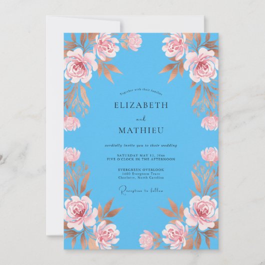 Invitation Mariage Azure Copper Petal (Devant)