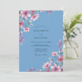 Invitation Mariage Azurée Branche Fuchsia Eucalyptus (Debout devant)