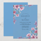 Invitation Mariage Azurée Branche Fuchsia Eucalyptus (Devant / Derrière)