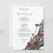 Invitation Mariage Baies d'Hiver & Verdure de Pin (Devant)