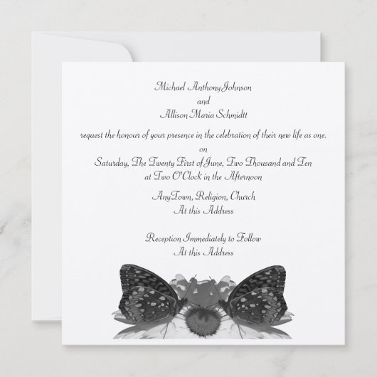 Invitation Mariage Baisers papillon (Devant)
