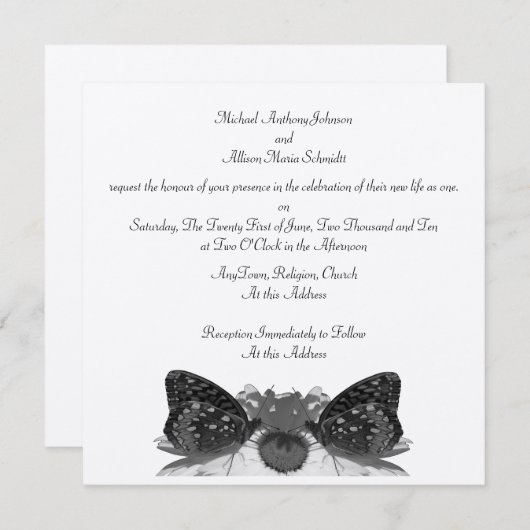 Invitation Mariage Baisers papillon (Devant / Derrière)
