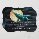 Invitation Mariage Baleine Volant vers la Lune Save the Date (Devant / Derrière)