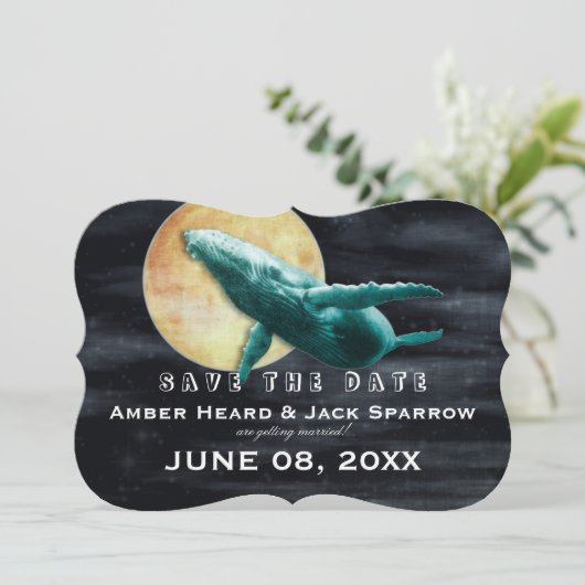 Invitation Mariage Baleine Volant vers la Lune Save the Date (Debout devant)