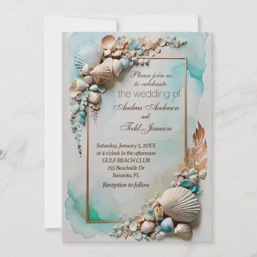 Invitation mariage balnéaire turquoise (Devant)