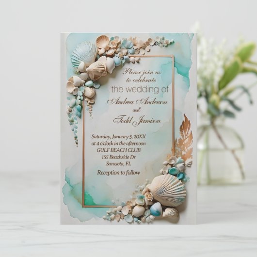 Invitation mariage balnéaire turquoise (Debout devant)
