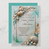 Invitation mariage balnéaire turquoise (Devant / Derrière)