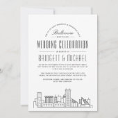 Invitation Mariage Baltimore | Ligne Skyline Déco Moderne (Devant)